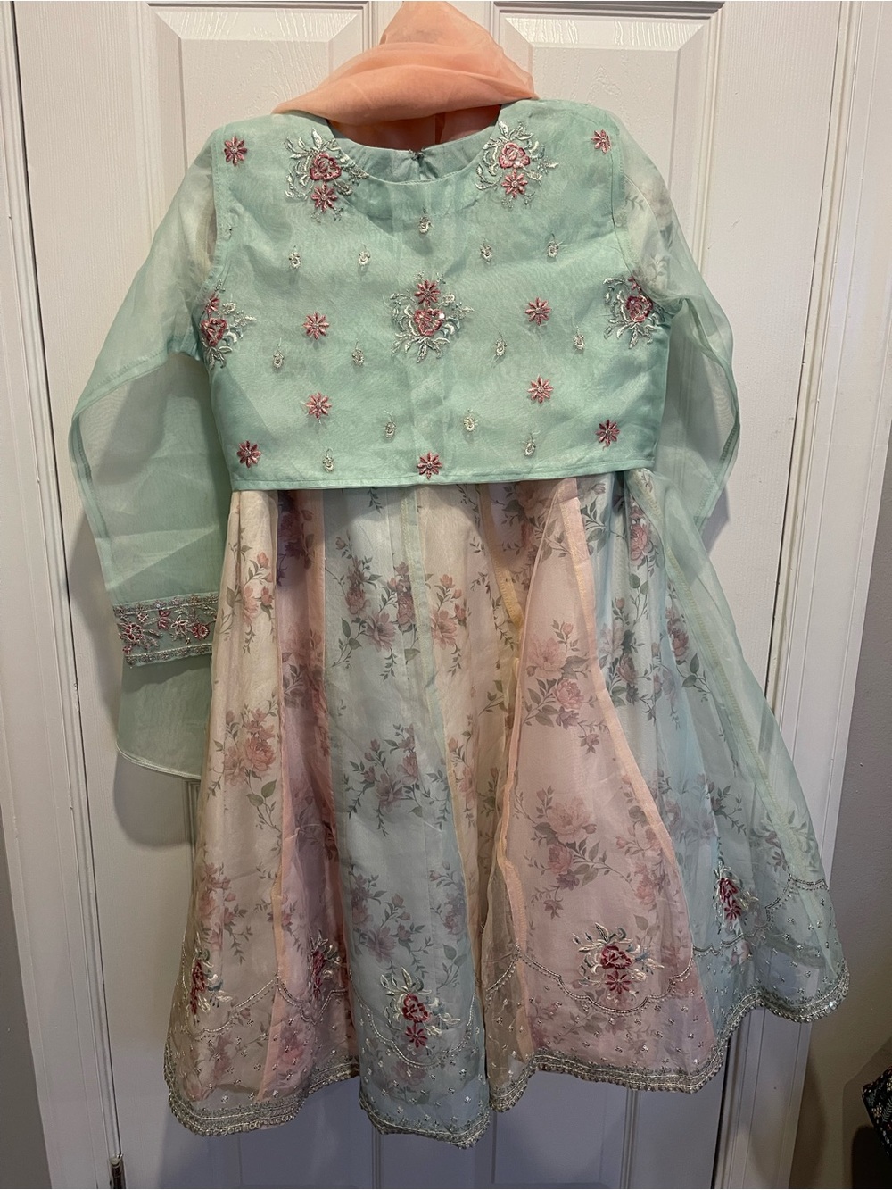 New Never worn Embroidered Organza  lehenga/skirt Set 3-piece